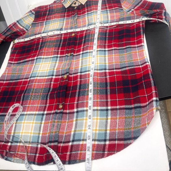 AEO | Flannel Shirt Red Plaid Multi-Color Soft Cotton Long Sleeve Medium - Picture 13 of 13